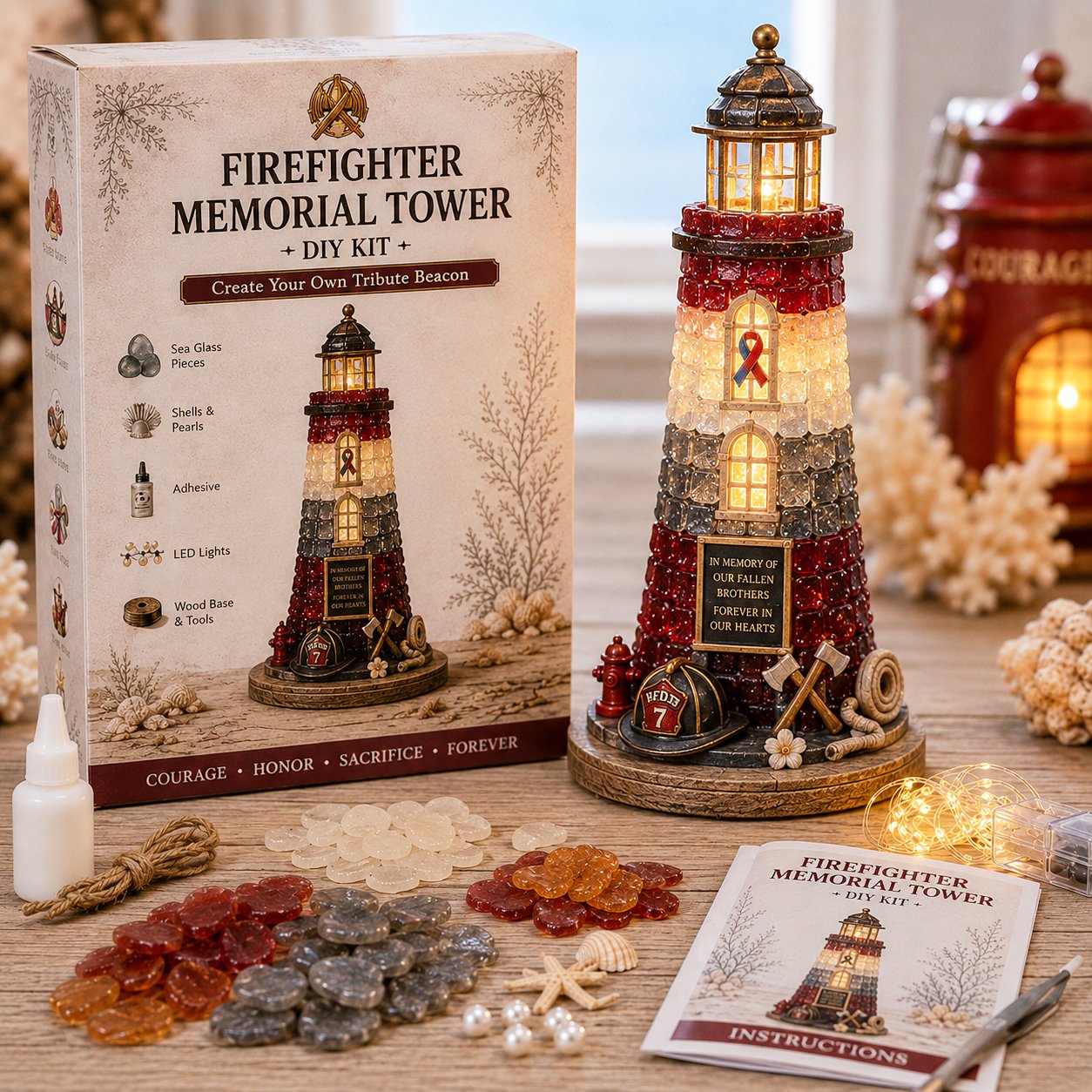 🚒 Beginner-Friendly Vintage Firehouse Mosaic Light DIY Kit Collection | Complete Kit with Mosaic Pieces, LED Lights & Step-by-Step Guide Included 💕