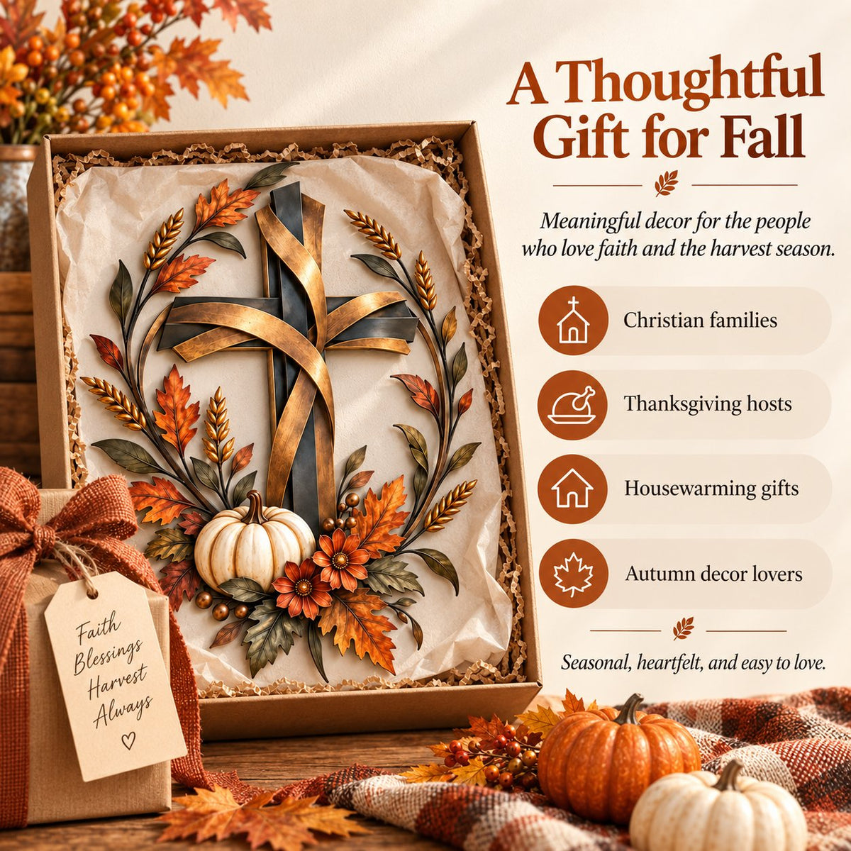 ✝️🍂 Autumn Cross & Pumpkin Harvest Wall Decor (📦Buy 2 Free Shipping)