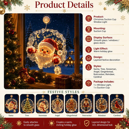 🎄🪟 Festive Glow Window Ornament – Suction-Cup Christmas Light with Layered Holiday Design