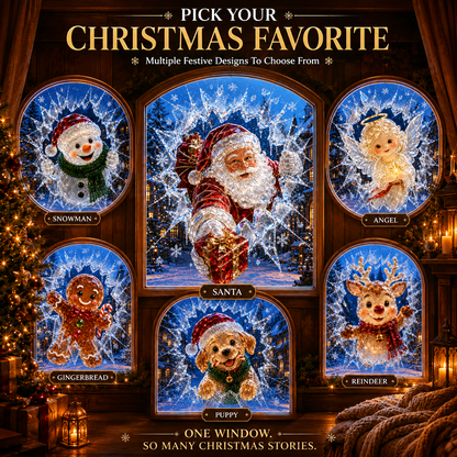 🔥Limited time 70% OFF -✨🎄Crystal Christmas Break-In Window Decal — Realistic 3D Holiday Glass Illusion