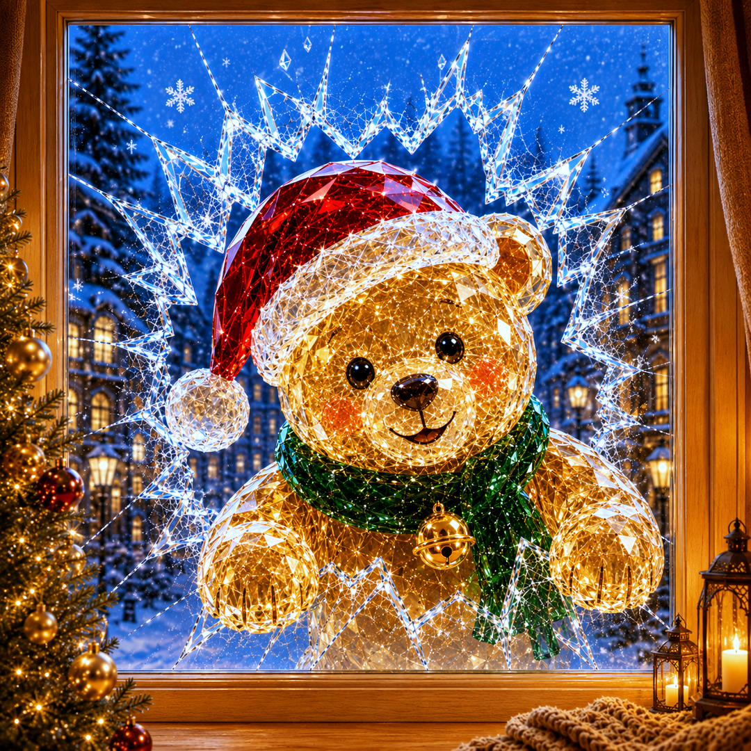 🔥Limited time 70% OFF -✨🎄Crystal Christmas Break-In Window Decal — Realistic 3D Holiday Glass Illusion