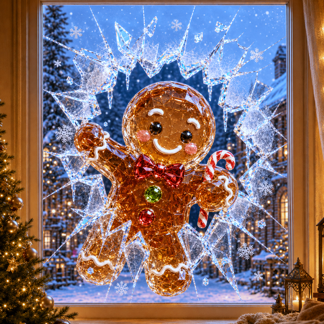 🔥Limited time 70% OFF -✨🎄Crystal Christmas Break-In Window Decal — Realistic 3D Holiday Glass Illusion