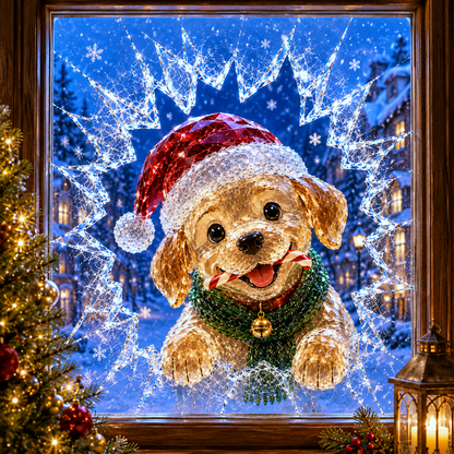 🔥Limited time 70% OFF -✨🎄Crystal Christmas Break-In Window Decal — Realistic 3D Holiday Glass Illusion