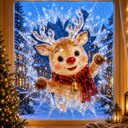 🔥Limited time 70% OFF -✨🎄Crystal Christmas Break-In Window Decal — Realistic 3D Holiday Glass Illusion