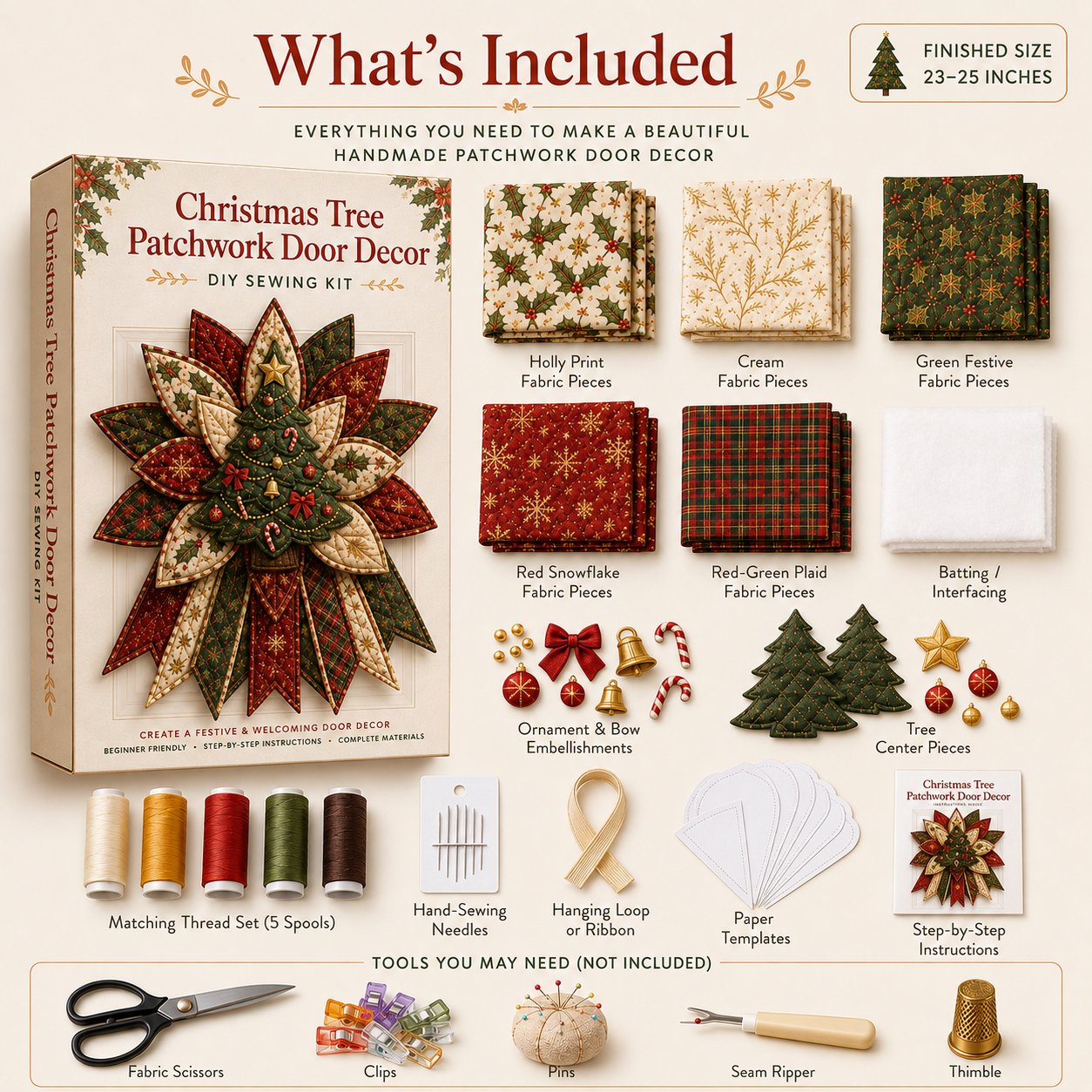 🔥Last 20 Pcs🔥 - 🎄Festive Quilted Christmas Door Hanging DIY Sewing Kit