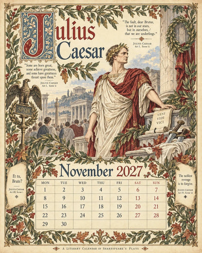 🔥Hot Sale🔥 - A Shakespearean Year 2027 – 12 Plays Through the Seasons | Vintage Illustrated Wall Calendar