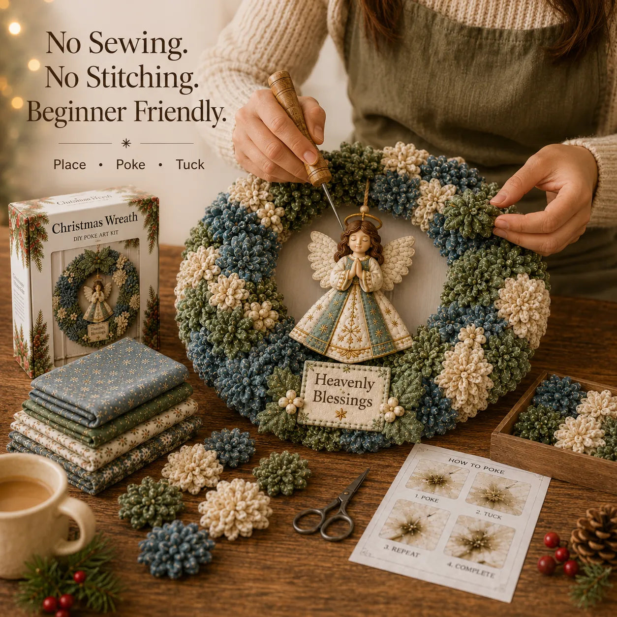 🔥Hot Sale🔥 - 🎄 Make A Christmas Wreath You'll Be Proud To Display ❤️ 3D Fabric Poke DIY Kit With Tutorial & Guide Included