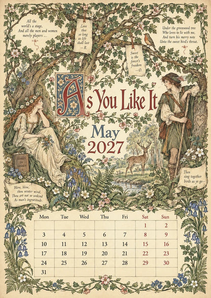 🔥Hot Sale🔥 - A Shakespearean Year 2027 – 12 Plays Through the Seasons | Vintage Illustrated Wall Calendar