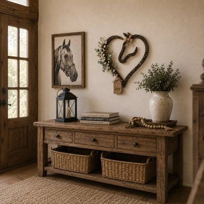 ✨🎁Rustic Horse Heart Wall Decor with Greenery – Farmhouse Equestrian Home Accent