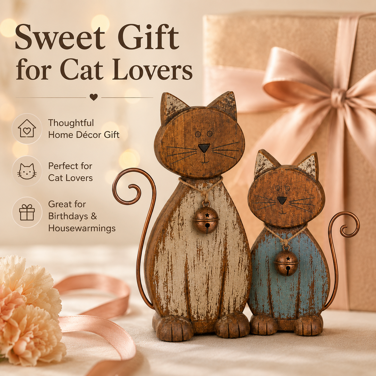 Rustic Wooden Cat Figurines