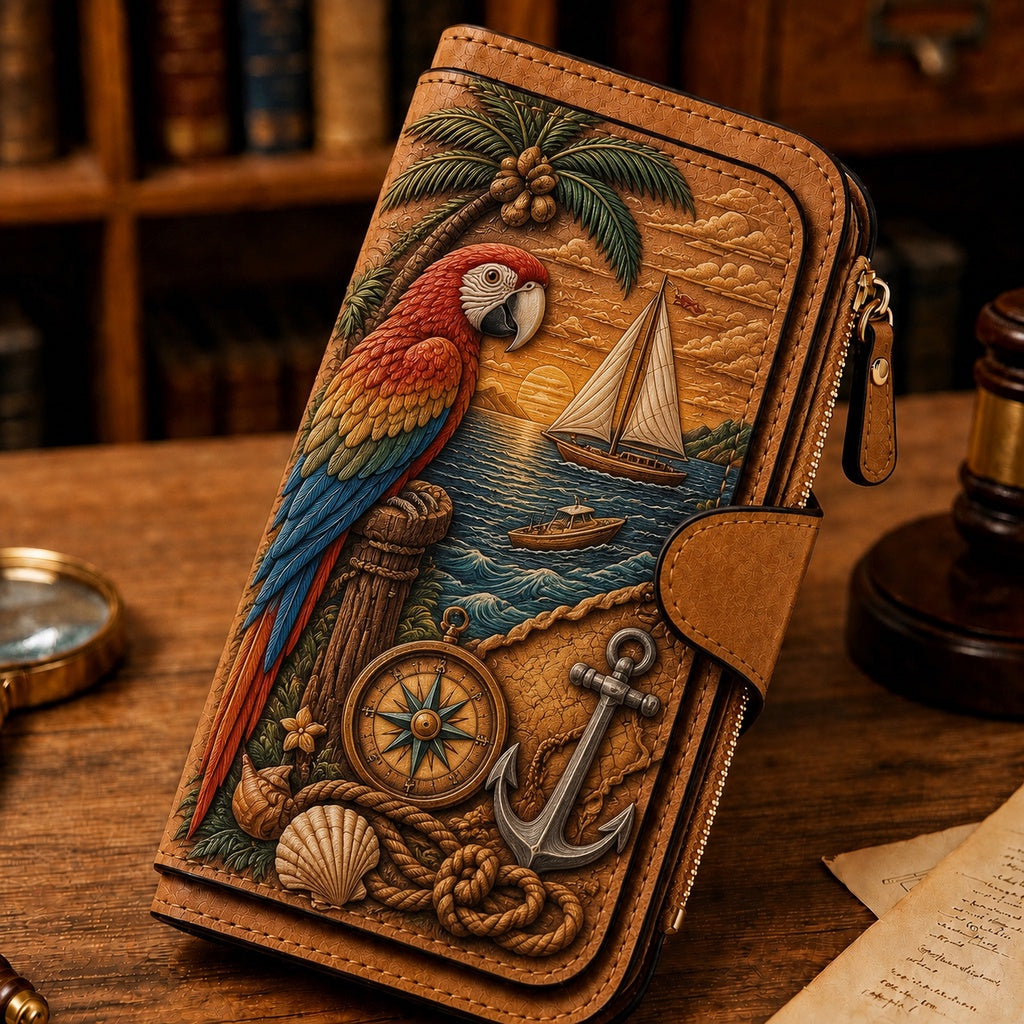 🦜Vintage Tropical Parrot Wallet