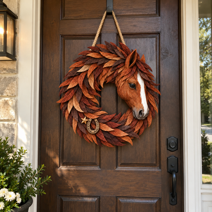 🔥Hot Sale🔥 - 🐴🤎Rustic Horse Head Wreath – Western Farmhouse Wall & Door Decor🎁