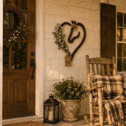 ✨🎁Rustic Horse Heart Wall Decor with Greenery – Farmhouse Equestrian Home Accent
