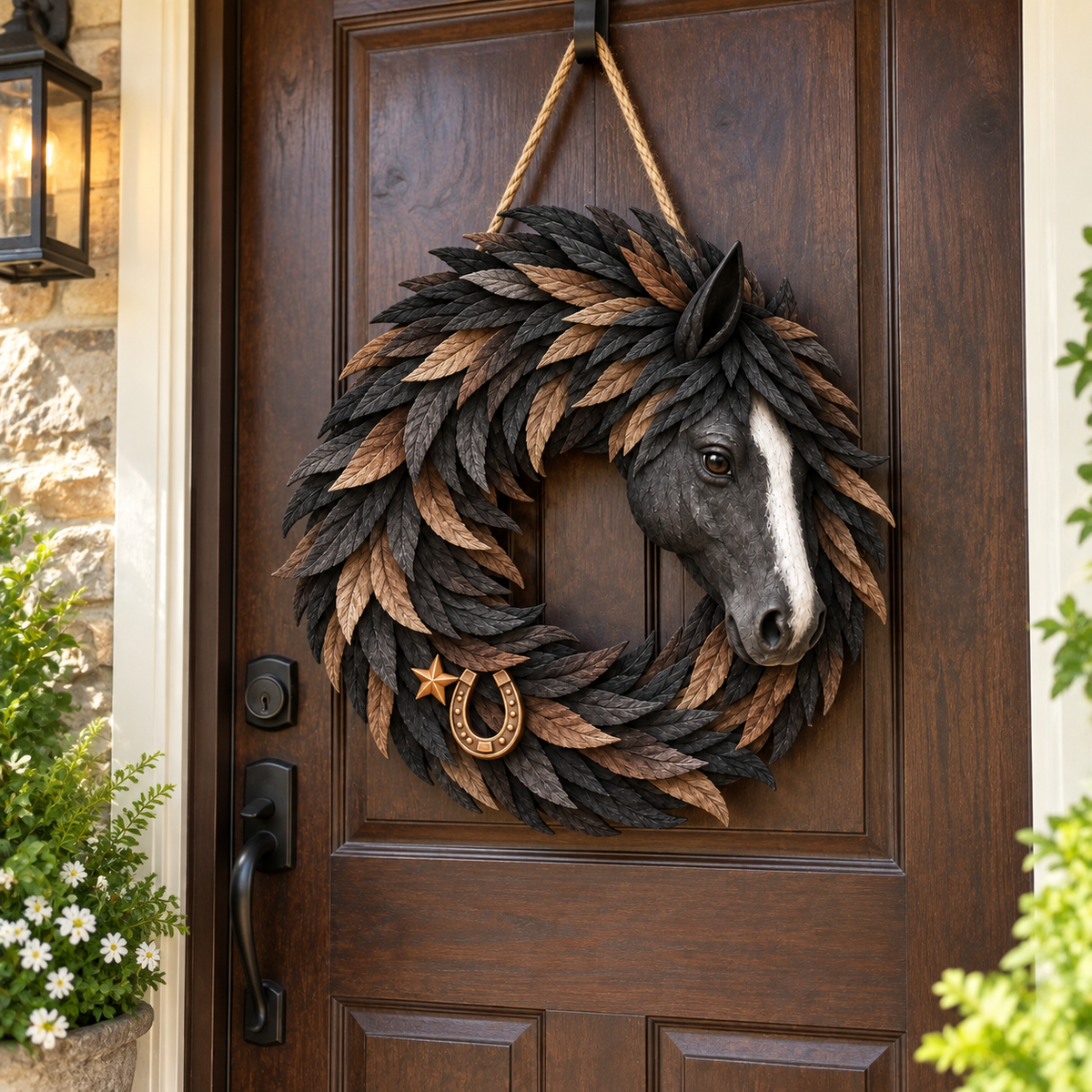🔥Hot Sale🔥 - 🐴🤎Rustic Horse Head Wreath – Western Farmhouse Wall & Door Decor🎁