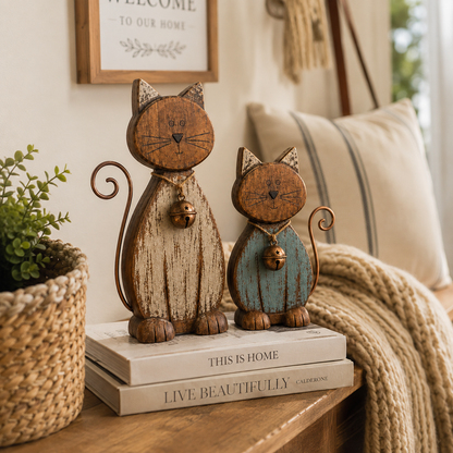 Rustic Wooden Cat Figurines