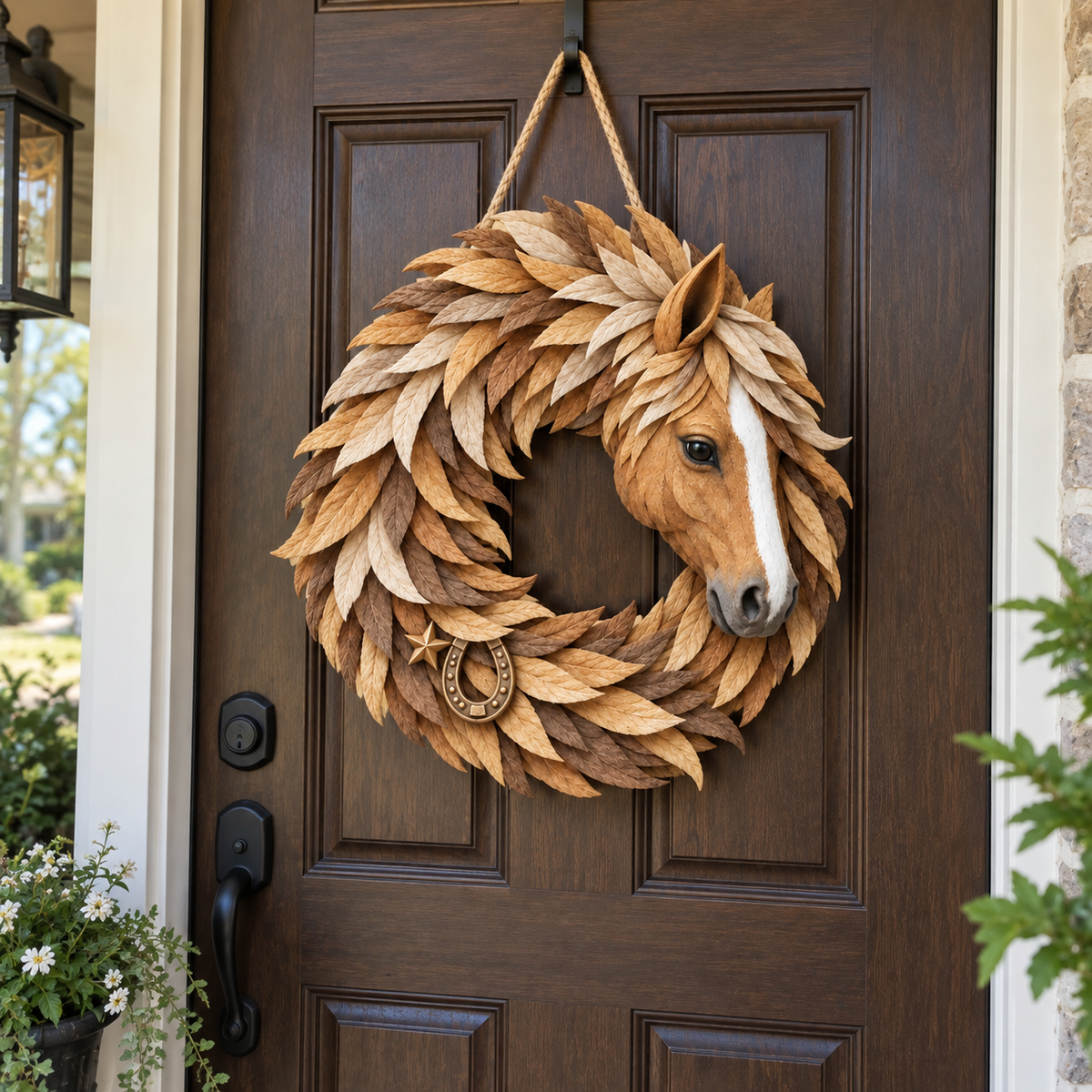 🔥Hot Sale🔥 - 🐴🤎Rustic Horse Head Wreath – Western Farmhouse Wall & Door Decor🎁