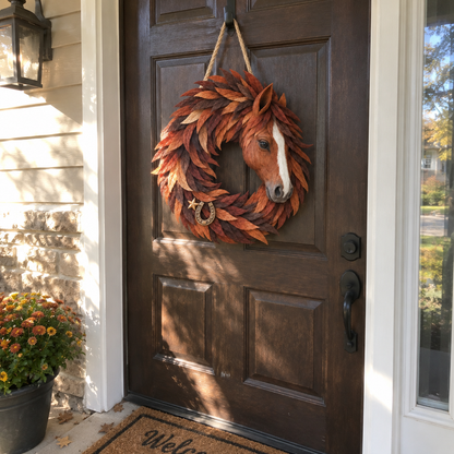 🔥Hot Sale🔥 - 🐴🤎Rustic Horse Head Wreath – Western Farmhouse Wall & Door Decor🎁
