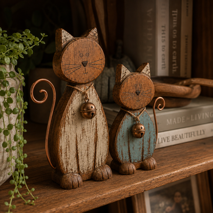 Rustic Wooden Cat Figurines