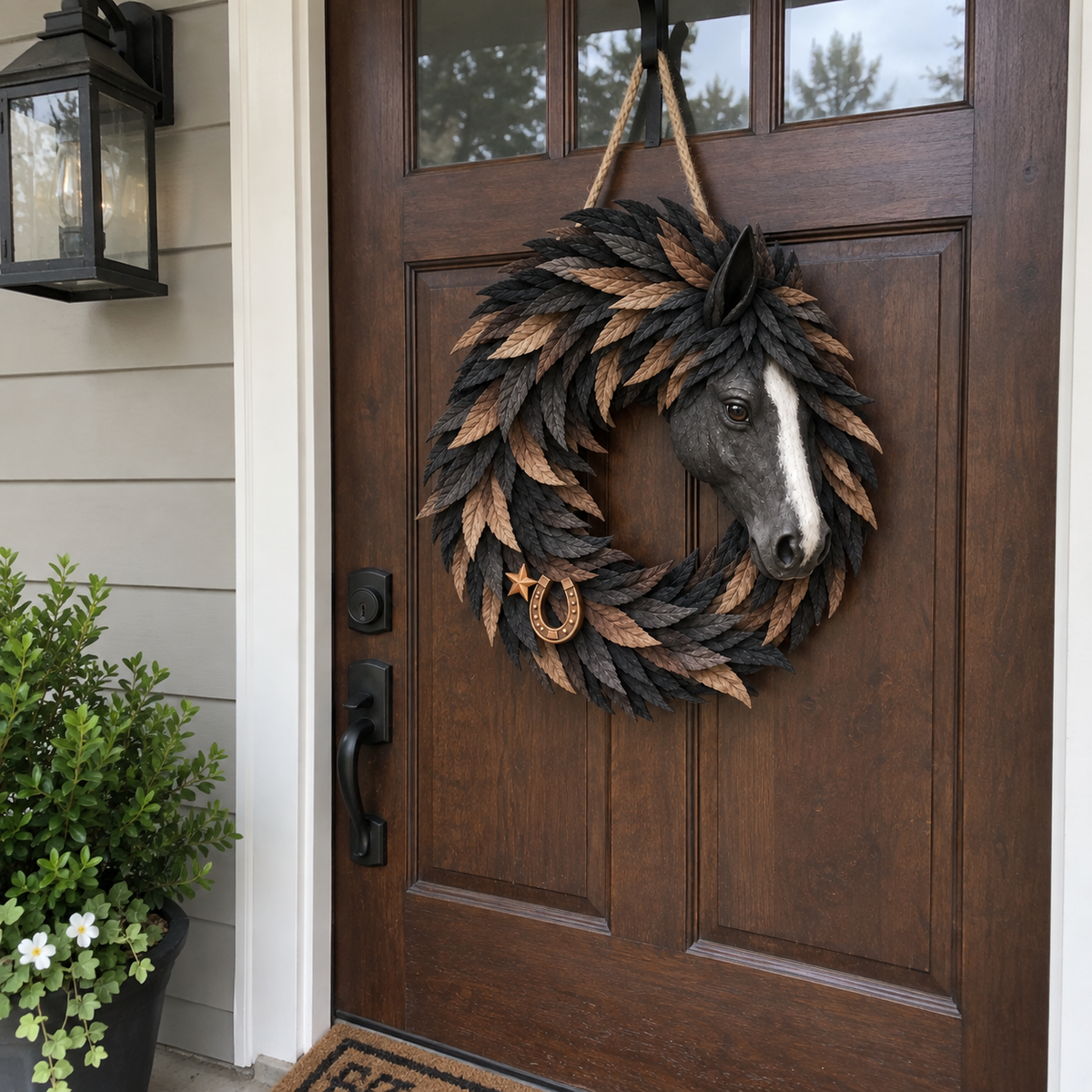 🔥Hot Sale🔥 - 🐴🤎Rustic Horse Head Wreath – Western Farmhouse Wall & Door Decor🎁