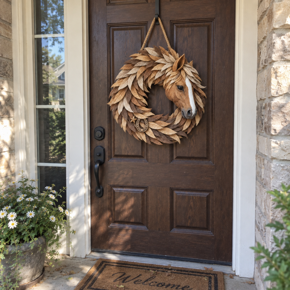 🔥Hot Sale🔥 - 🐴🤎Rustic Horse Head Wreath – Western Farmhouse Wall & Door Decor🎁
