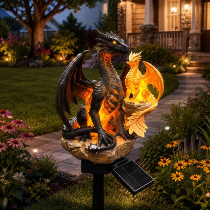 🐉 Crystal Guardian Solar Dragon Garden Statue with LED Light