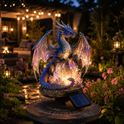 🐉 Crystal Guardian Solar Dragon Garden Statue with LED Light
