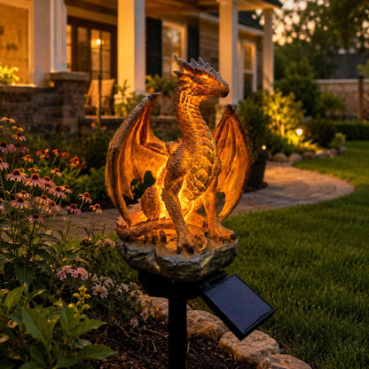 🐉 Crystal Guardian Solar Dragon Garden Statue with LED Light