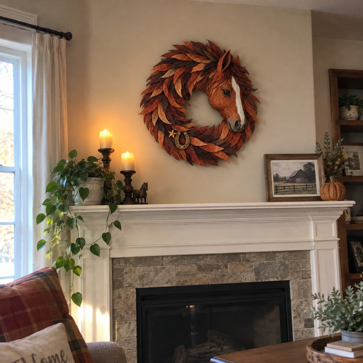 🔥Hot Sale🔥 - 🐴🤎Rustic Horse Head Wreath – Western Farmhouse Wall & Door Decor🎁