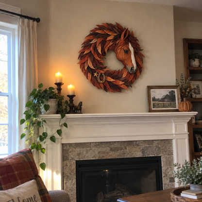 🔥Hot Sale🔥 - 🐴🤎Rustic Horse Head Wreath – Western Farmhouse Wall & Door Decor🎁