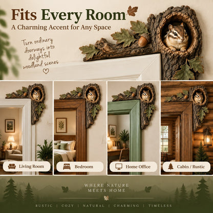 🔥Hot Sale🔥 - 🐿️ 3D Chipmunk Tree Hollow Door Topper | Woodland Animal Doorway Decor For Cozy Nature Homes