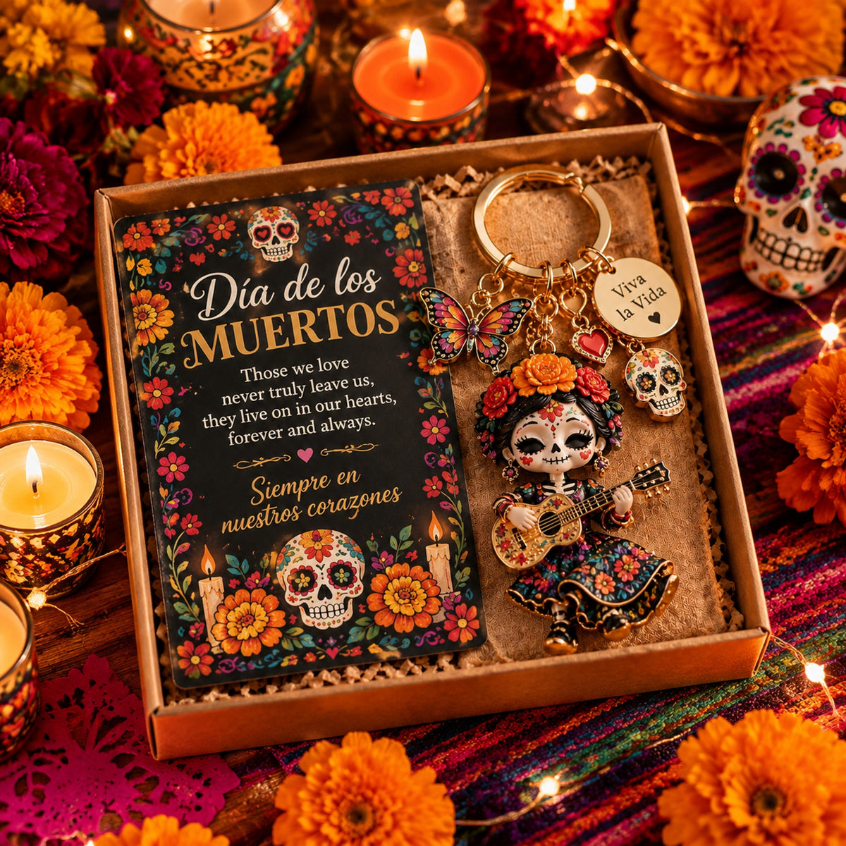 Dia de los Muertos Sugar Skull Keychain