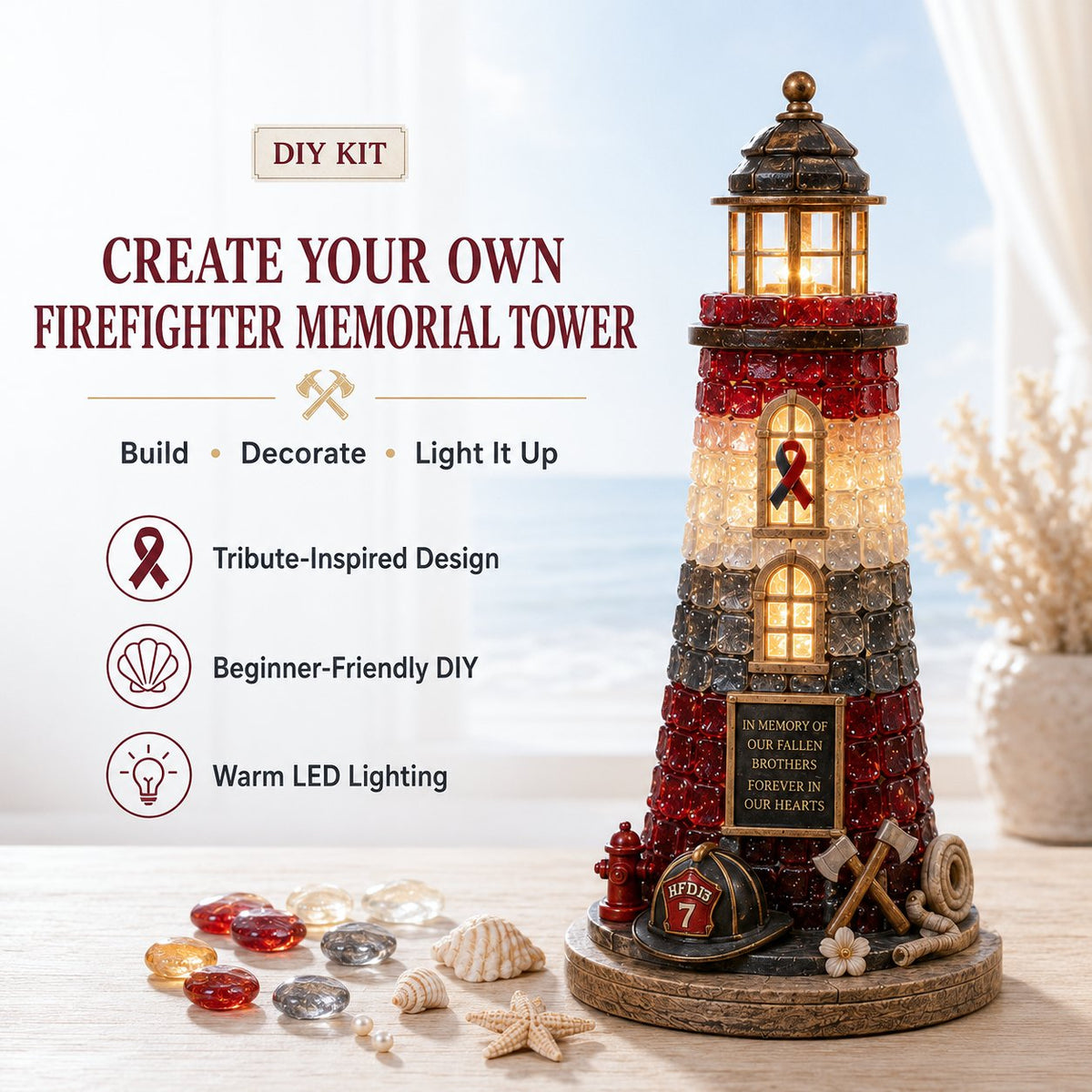 🚒 Beginner-Friendly Vintage Firehouse Mosaic Light DIY Kit Collection | Complete Kit with Mosaic Pieces, LED Lights & Step-by-Step Guide Included 💕