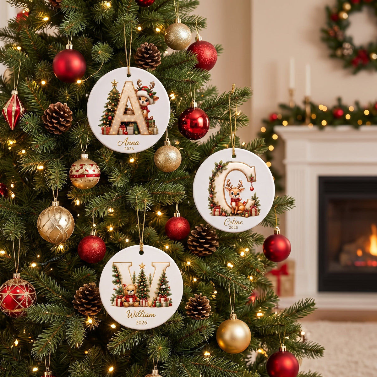 Personalized Reindeer Letter Ornament -Custom Initial A–Z Christmas Keepsake