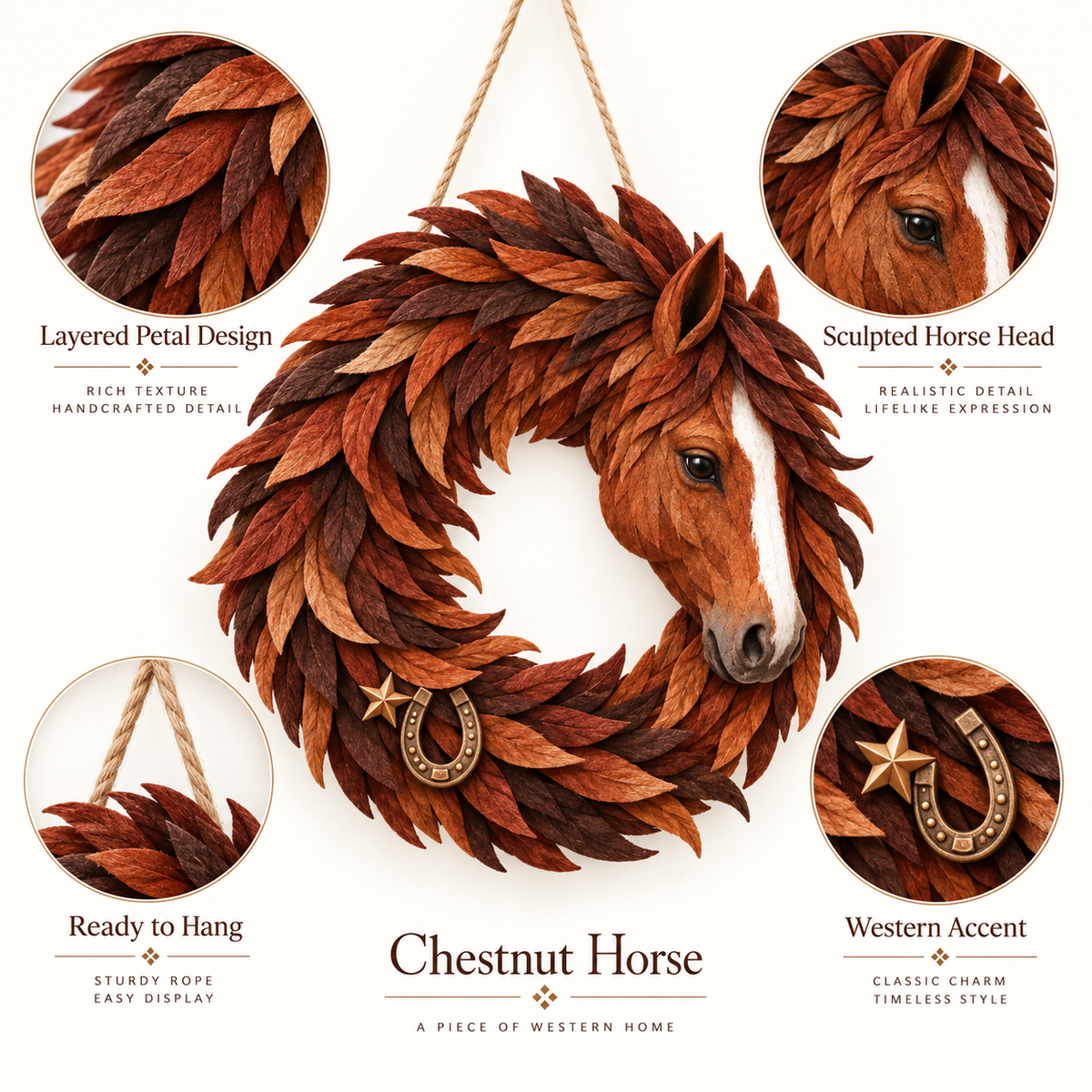 🔥Hot Sale🔥 - 🐴🤎Rustic Horse Head Wreath – Western Farmhouse Wall & Door Decor🎁