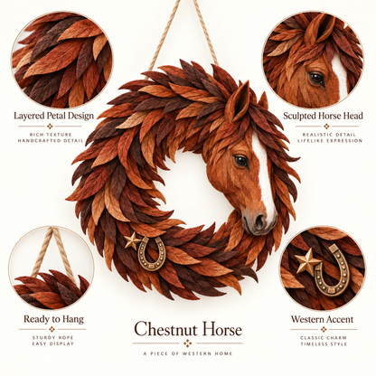 🔥Hot Sale🔥 - 🐴🤎Rustic Horse Head Wreath – Western Farmhouse Wall & Door Decor🎁