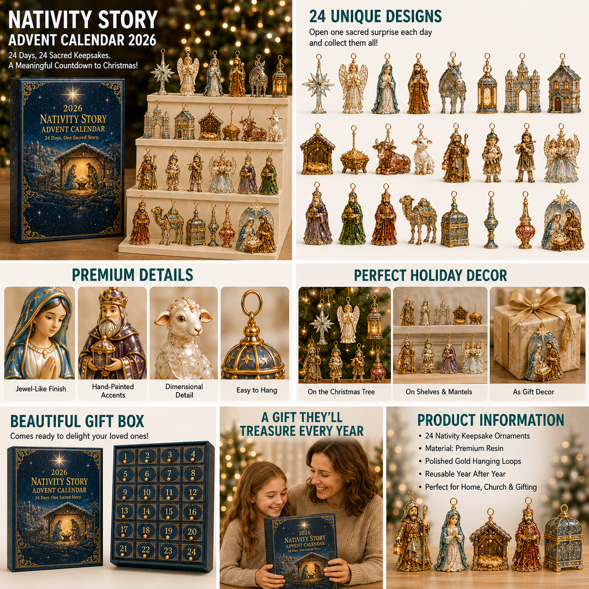 2026 Nativity Story Advent Calendar – 24-Day Christmas Countdown Ornament Set
