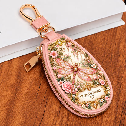 Personalized Flamingo Garden Key Pouch – Custom Name Floral Key Case