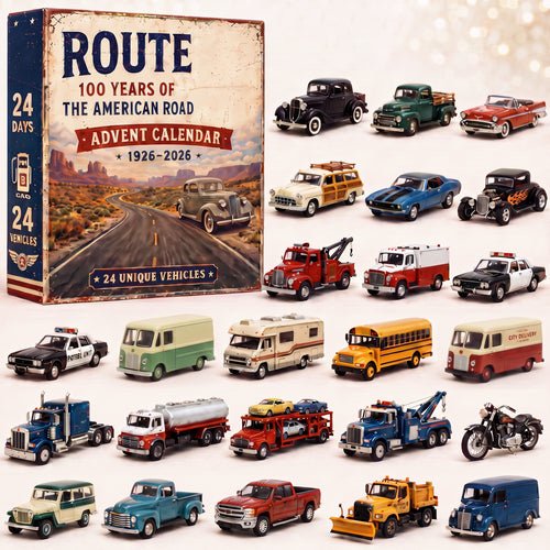🔥Hot Sale🔥 - Route 66 Centennial Advent Calendar – 100 Years of the American Road | 24 Vintage Vehicle Collectibles