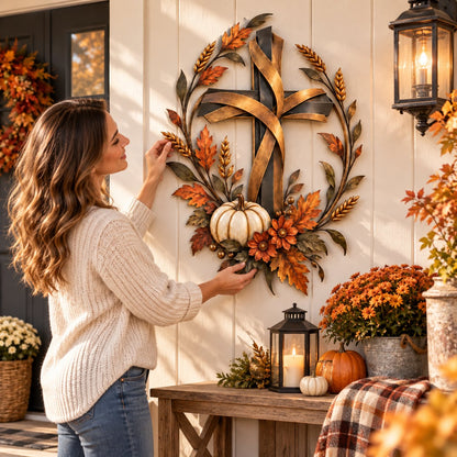 ✝️🍂 Autumn Cross & Pumpkin Harvest Wall Decor (📦Buy 2 Free Shipping)