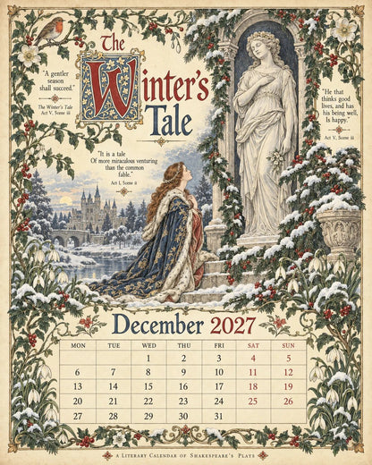 🔥Hot Sale🔥 - A Shakespearean Year 2027 – 12 Plays Through the Seasons | Vintage Illustrated Wall Calendar