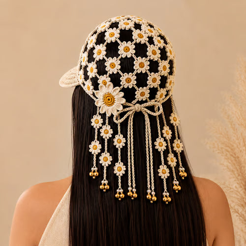 🌻 Knitted Sunflower Hollow-Out Baseball Cap