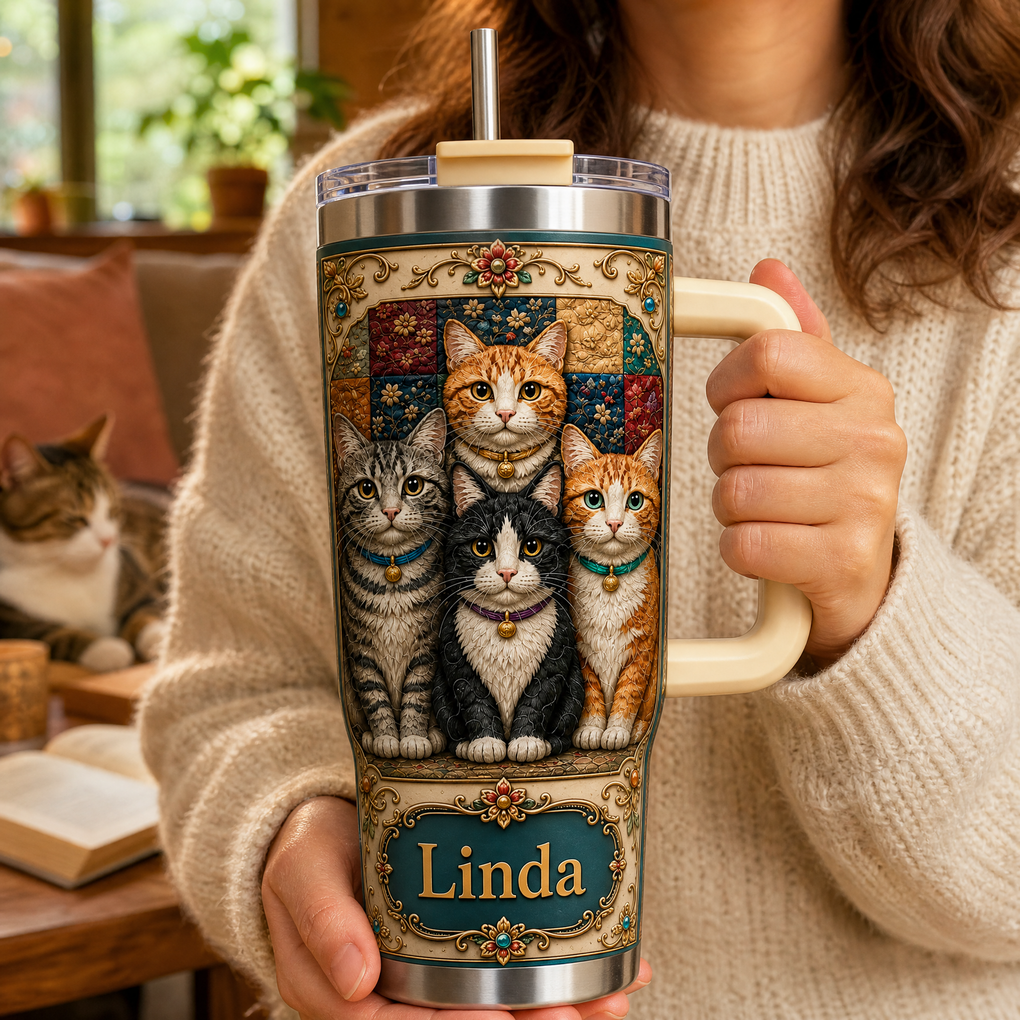 Personalized Cat Lover Tumbler – Custom Name Cat Mom Gift Cup