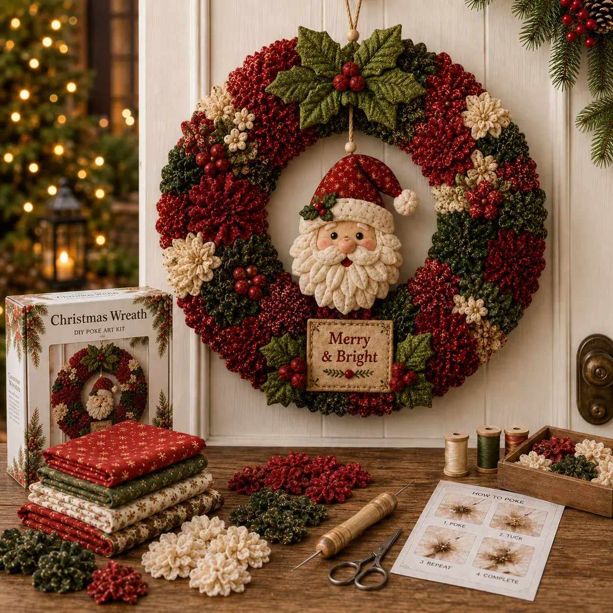 🔥Hot Sale🔥 - 🎄 Make A Christmas Wreath You'll Be Proud To Display ❤️ 3D Fabric Poke DIY Kit With Tutorial & Guide Included