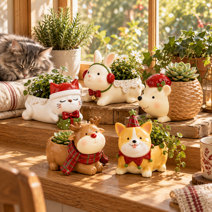 🌿Whimsical Christmas Animal Succulent Planters