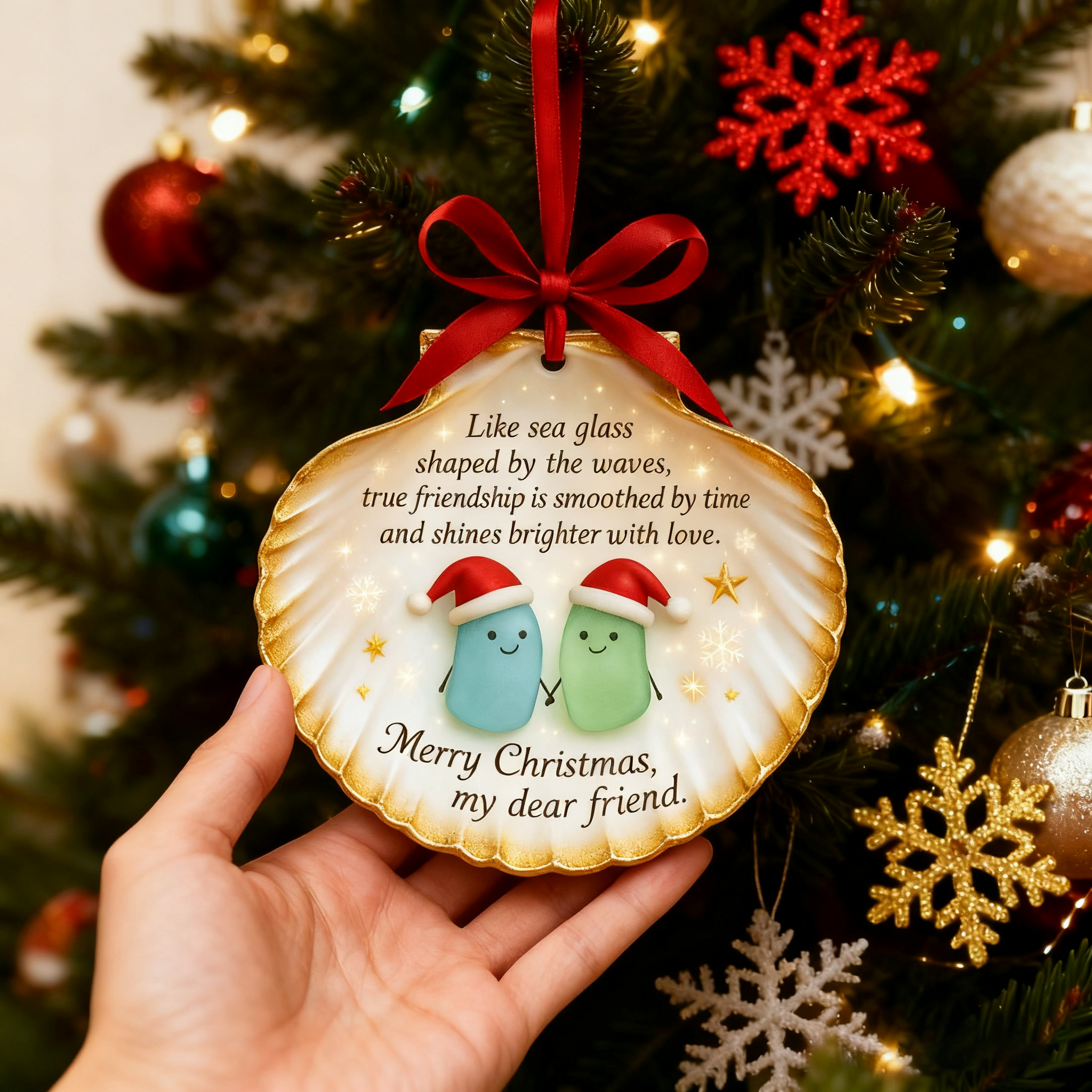 🌊💖Sea Glass Shell Friendship Ornament