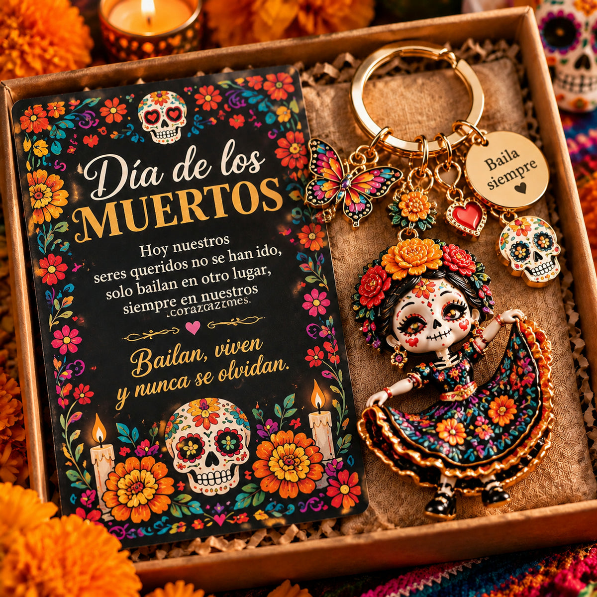 Dia de los Muertos Sugar Skull Keychain