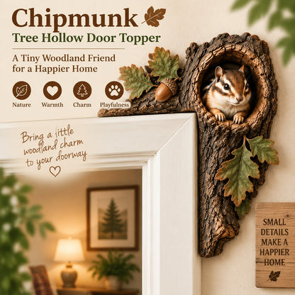 🔥Hot Sale🔥 - 🐿️ 3D Chipmunk Tree Hollow Door Topper | Woodland Animal Doorway Decor For Cozy Nature Homes