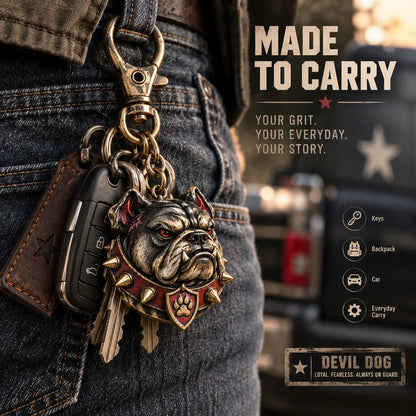 🐶 Devil Dog Guardian 3D Metal Keychain | Rugged Bulldog Keepsake