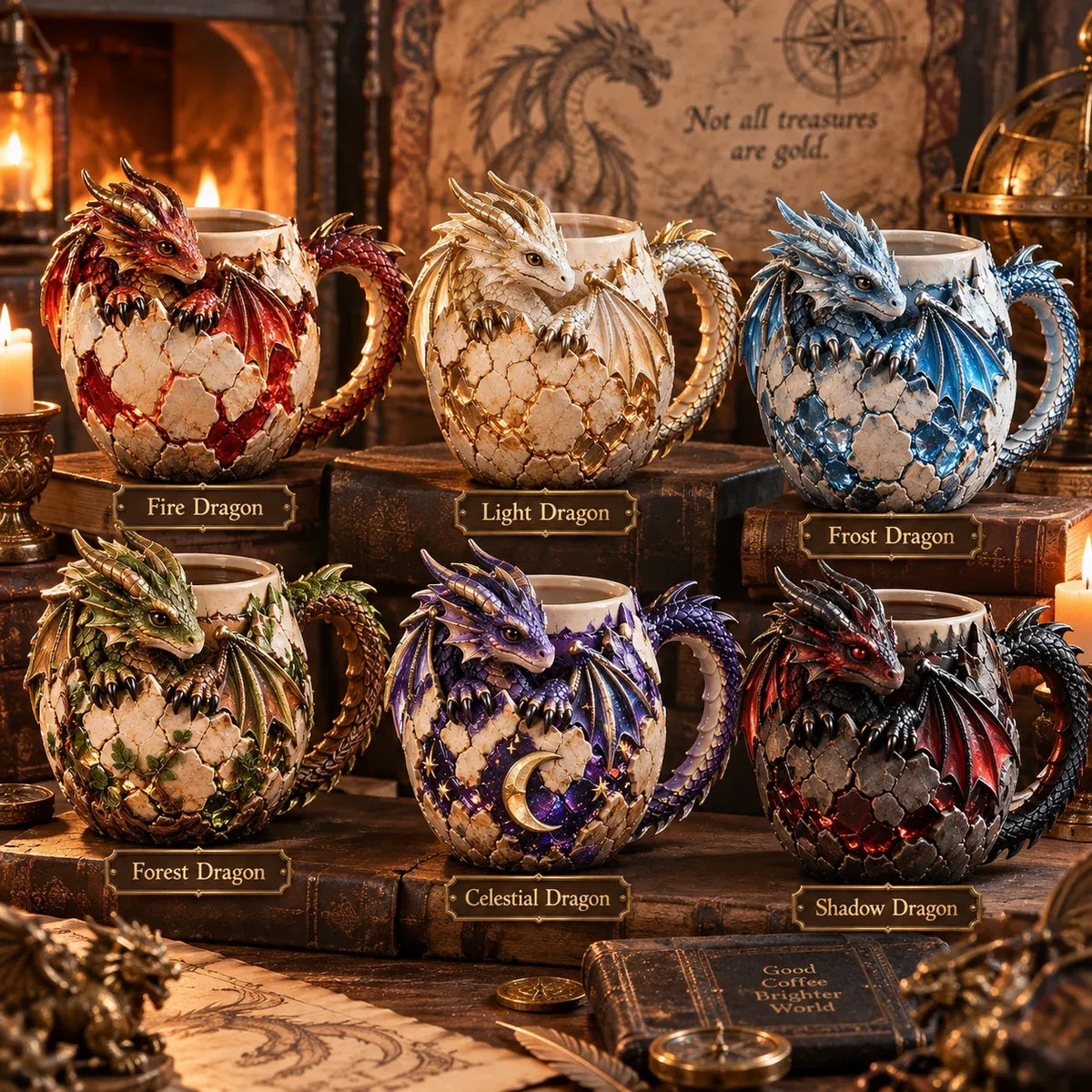 🐉 Dragonbound Realms Sculpted Dragon Mug Collection | 6 Fantasy Realm Designs with Raised 3D Dragon Details ☕