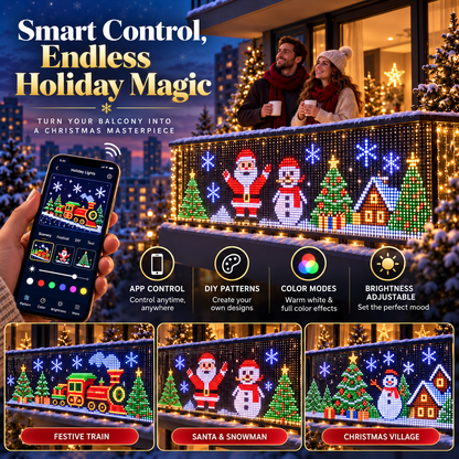 🎄 Smart RGB Pixel Curtain Lights – App-Controlled Animated Holiday Display for Balcony & Window Decor